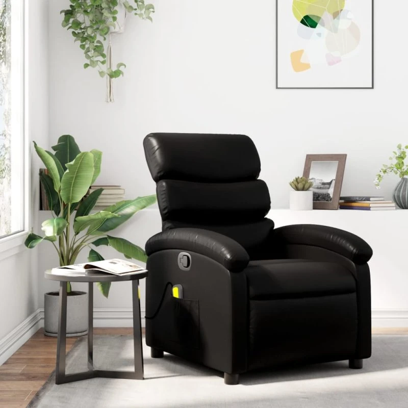 vidaXL massagestol i sort kunstlæder med vibrationsmassage
