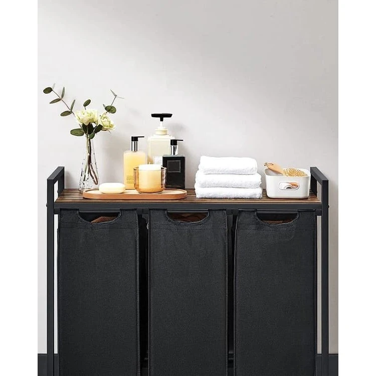 Furnstar vasketøjskurv med 3 rum, 3x38L – Brun/Sort