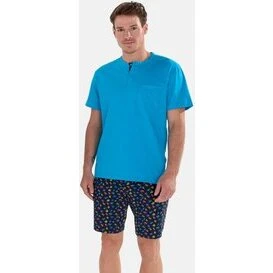 HOM California kort pyjamas - blå T-shirt & tropisk print