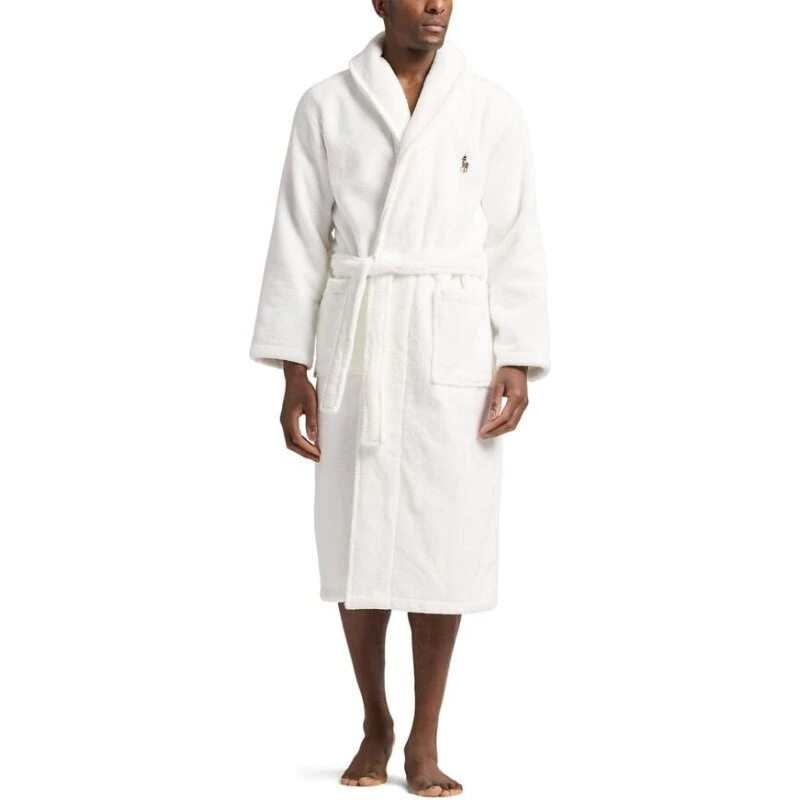 Polo Ralph Lauren Shawl Lounge Robe i bomuldsfrotté, hvid
