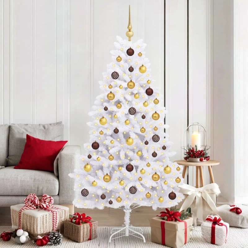 vidaXL Kunstigt juletræ 180 cm Hvid med LED-lys