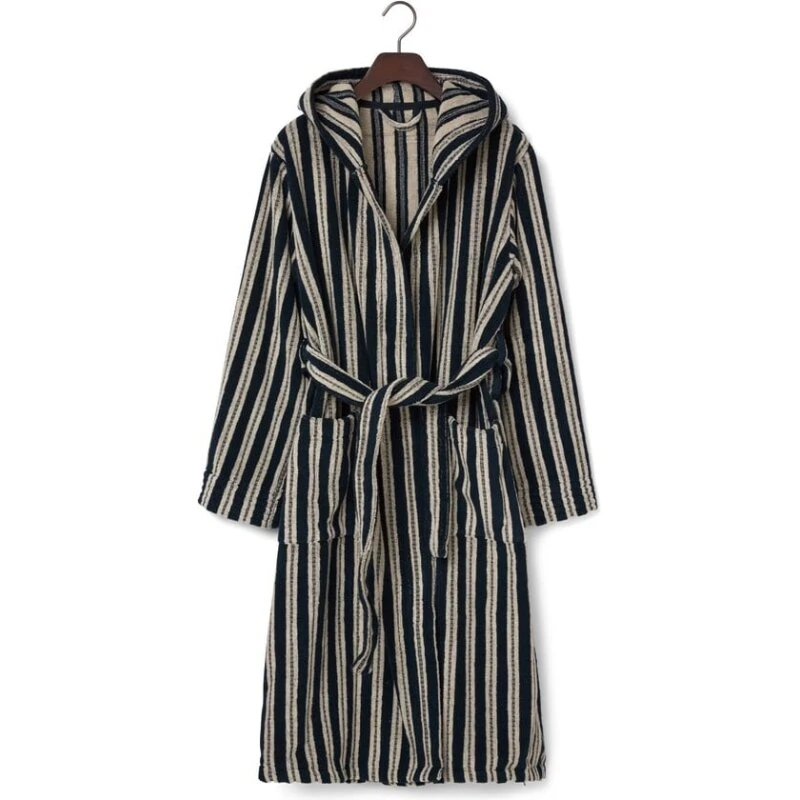 Quinn Unisex badekåbe med hætte i bomuld, mørkeblå XS–XL