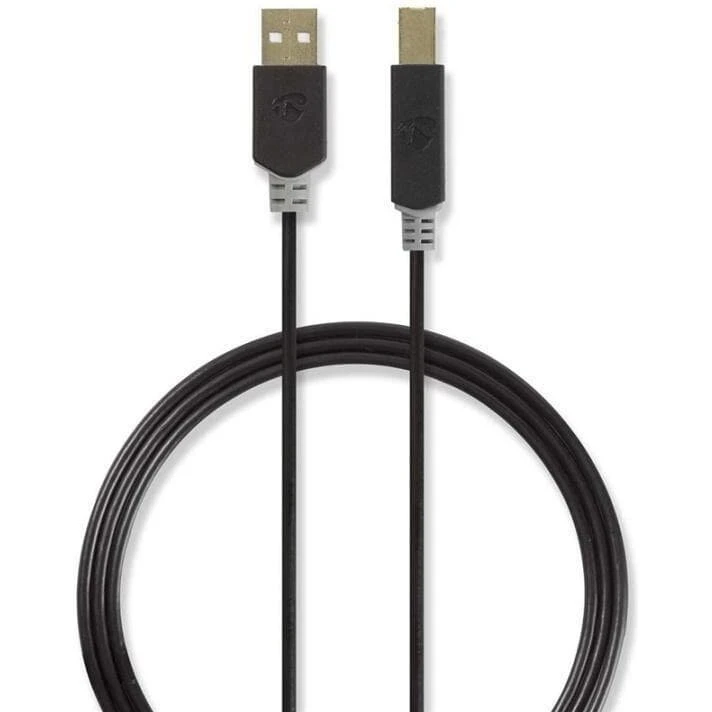 Nedis USB 2.0 A–B kabel 2,0 m – Antracit (guldpladet)