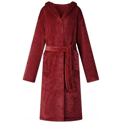Flannel Badekåbe med hætte - Bordeaux Rød XXL