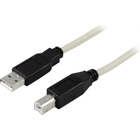 Deltaco USB 2.0-kabel Type A han → Type B han 5 m, hvid