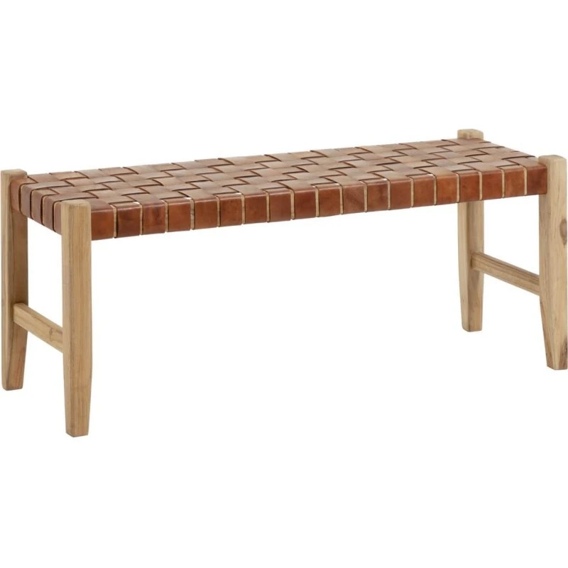 Kave Home Calixta Entrébænk i Teaktræ og Læder - 120x40 cm