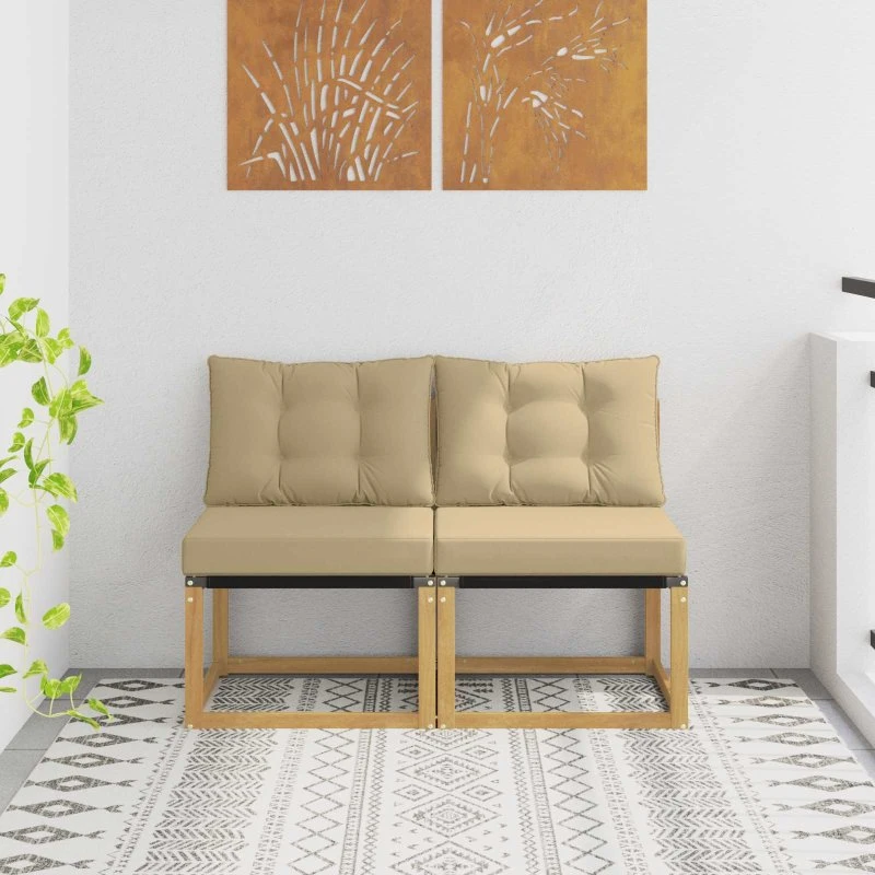 vidaXL 2 stk. udendørs mellemsofa i massivt akacietræ, hvid/beige