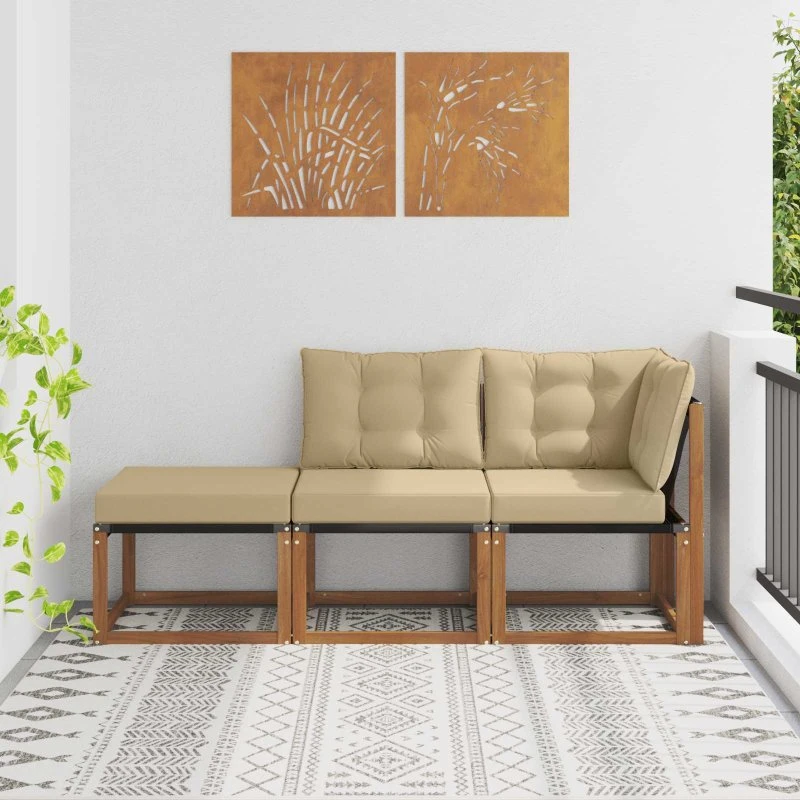 vidaXL Udendørs modulsofa 3 stk. i akacietræ, Naturlig/Beige