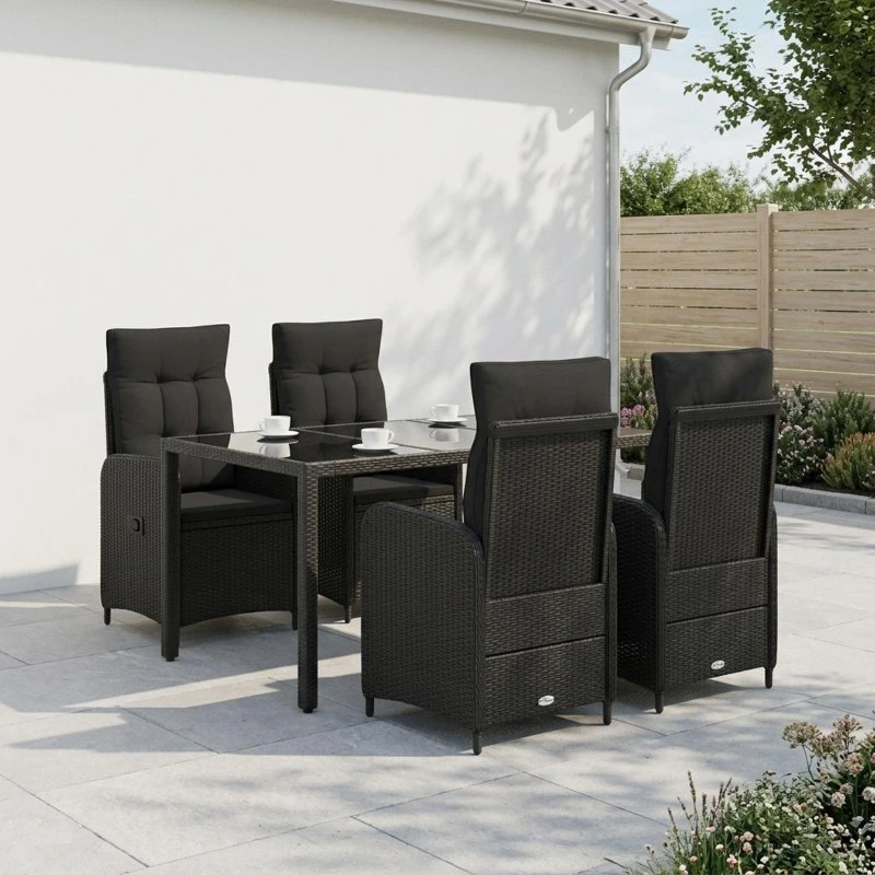 vidaXL Udendørs spisesæt 5 stk. i sort polyrattan