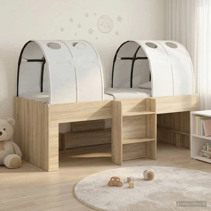 vidaXL Kids'høj seng med tunnel - Sonoma eg og hvid
