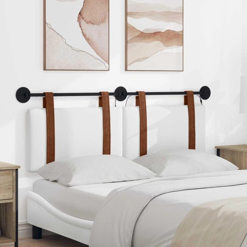vidaXL Hængende sengegavl med LED-lys, Hvid Antik PU, 150 × 55 cm