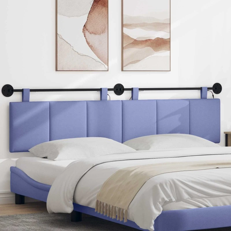 vidaXL Hængende sengegavl med LED-lys, jeansblå, 210 cm