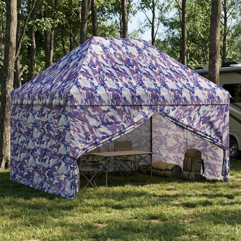 vidaXL Pop-up Skur med 4 Sidevægge, 2,95 x 4,1 m, Blå Kamuflage