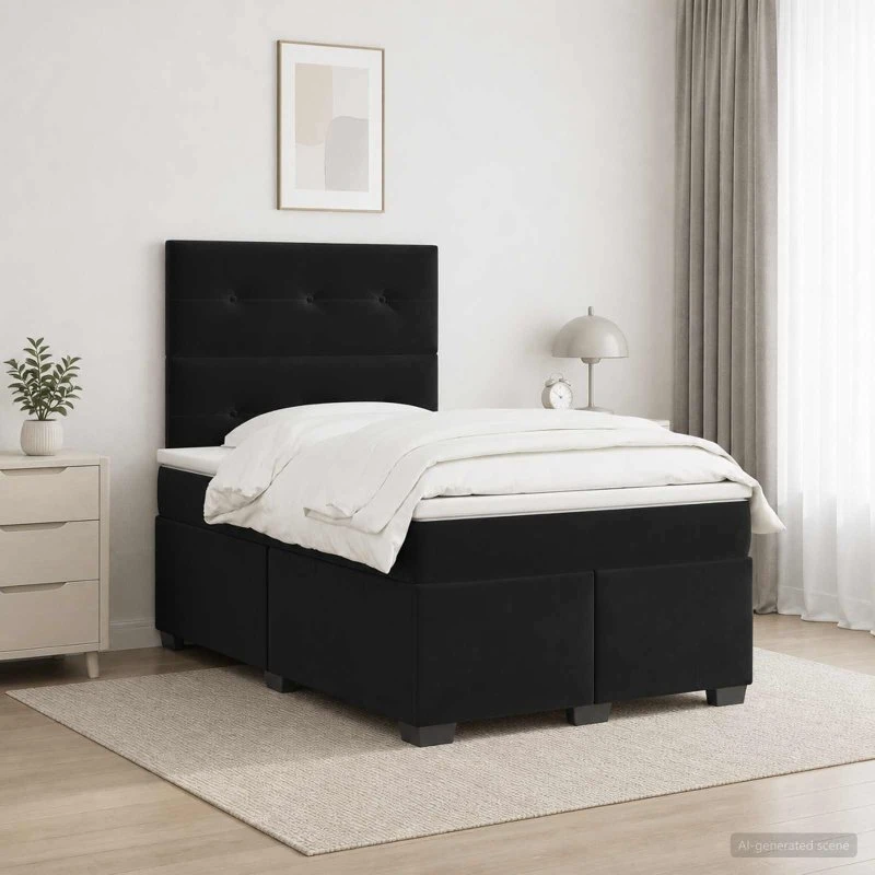 vidaXL Boxmadras med topmadras og hovedgærde, Sort, 120 x 200 cm