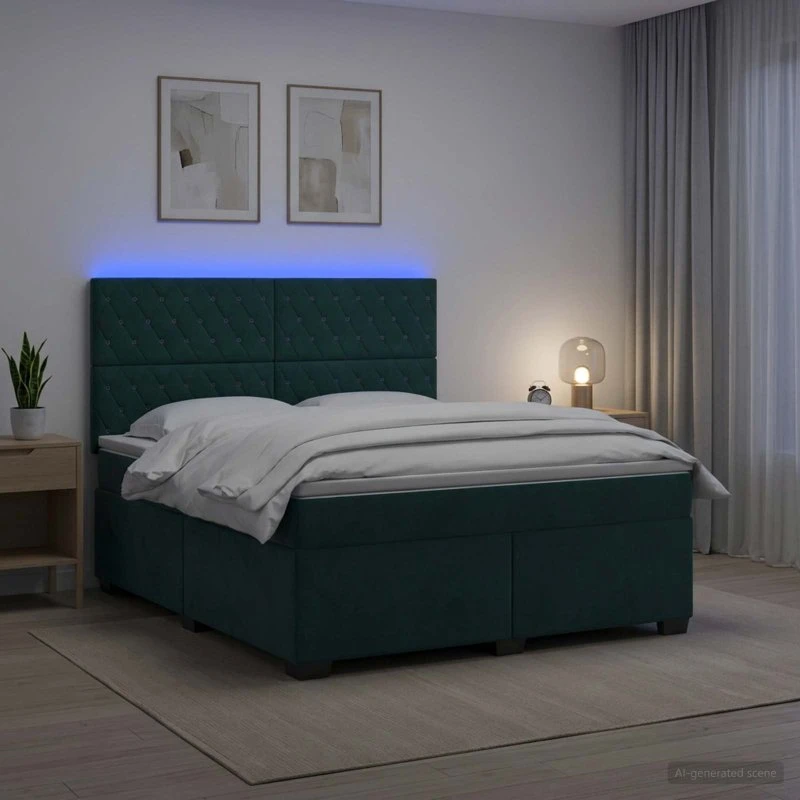 vidaXL Boxmadras med topmadras Mørkegrøn Fløjl 140 x 190 cm