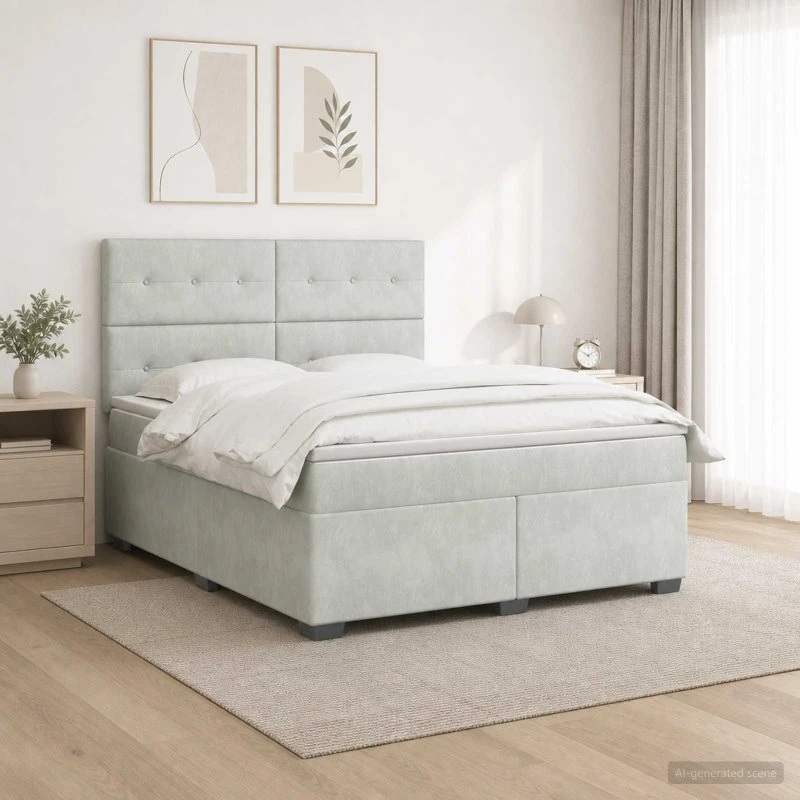 vidaXL Boxmadras med topmadras Lysegrå 140 x 200 cm Fløjl