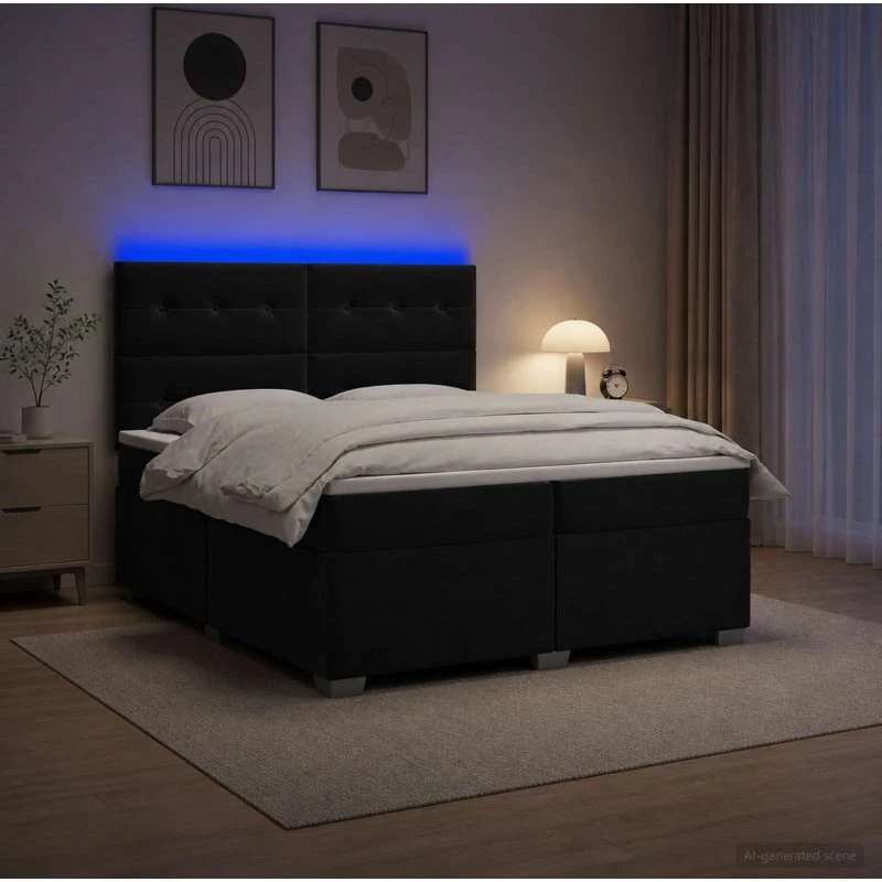 vidaXL Boxmadras med topmadras og hovedgærde, Sort, 200 x 200 cm