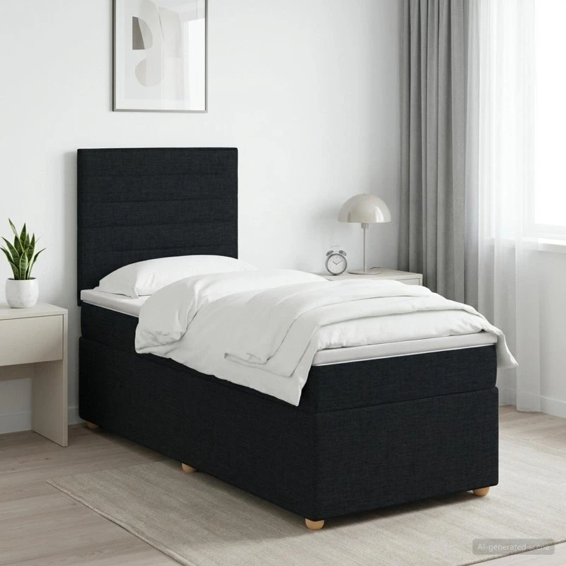 vidaXL Boxmadras med topmadras og hovedgærde, Sort, 90 x 200 cm