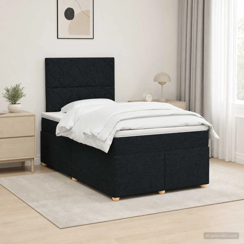 vidaXL Boxmadras med topmadras og hovedgærde, Sort, 120 x 200 cm