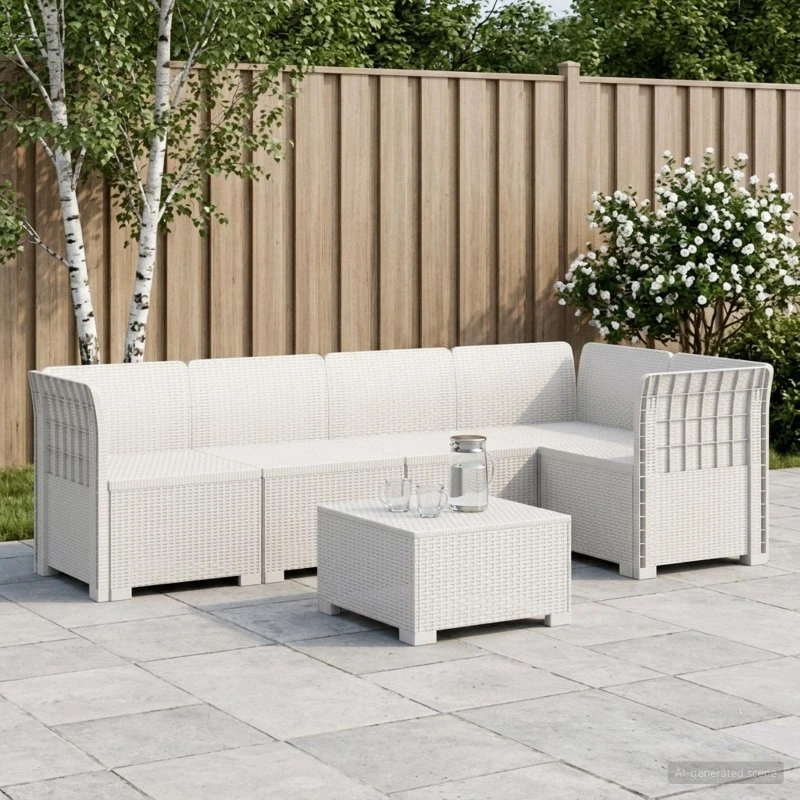 vidaXL 5-personers havemøbel sofa i hvidt rattan-look