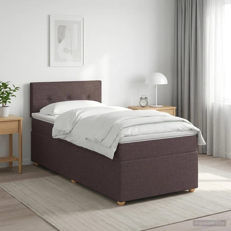 vidaXL Boxmadras med topmadras og hovedgavl, Mørk Brun, 90x200 cm