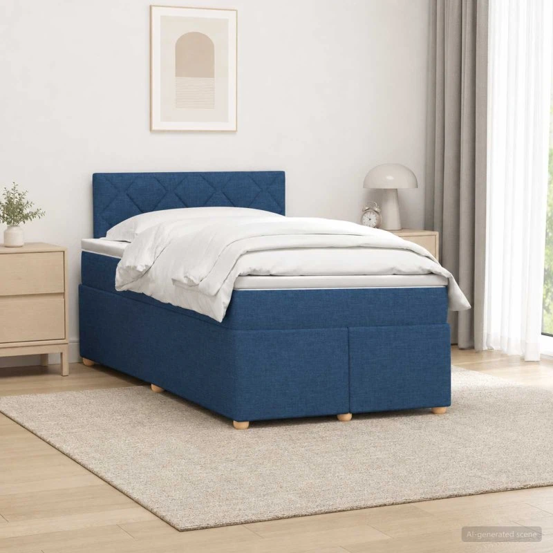 vidaXL Boxmadras med topmadras og hovedgavl, Blå, 120 x 190 cm