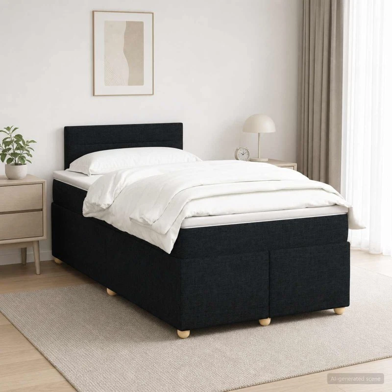 vidaXL Boxmadras med topmadras og hovedgærde, Sort, 120 x 200 cm