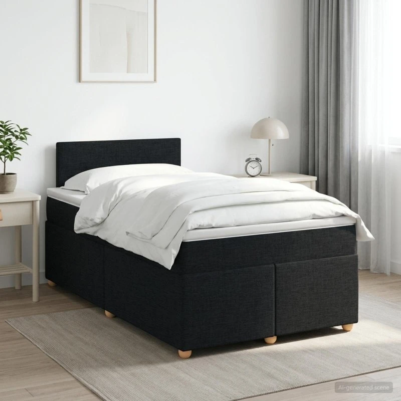 vidaXL Boxmadras med topmadras og hovedgærde, Sort, 120 x 200 cm
