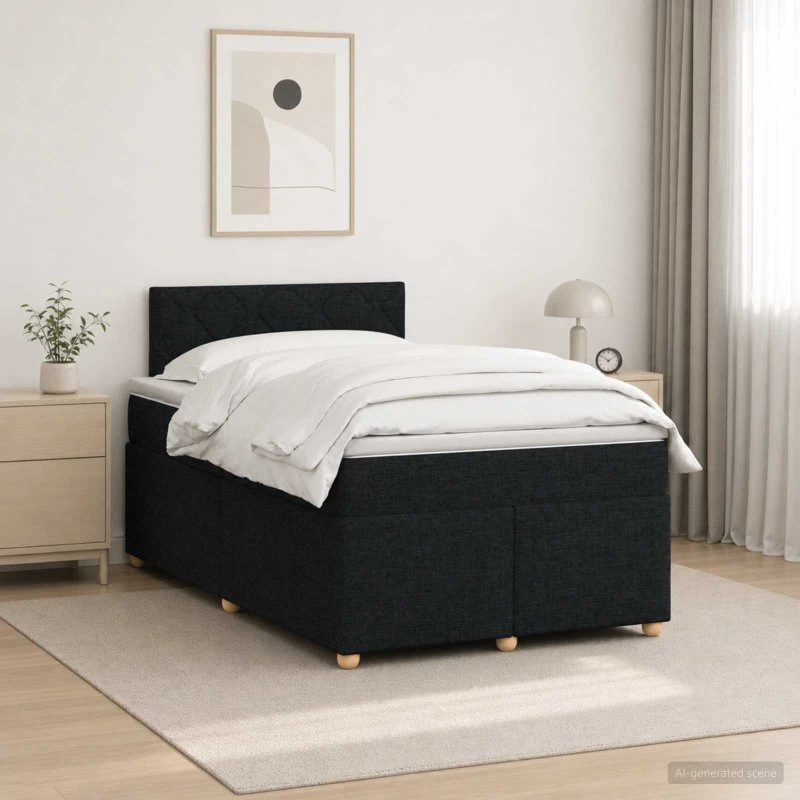 vidaXL Boxmadras med topmadras og hovedgærde, Sort, 120 x 200 cm