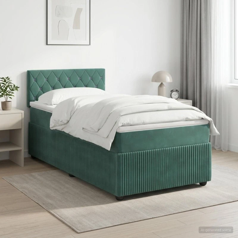 vidaXL Boxmadras med topmadras Mørkegrøn 90 x 200 cm Fløjl
