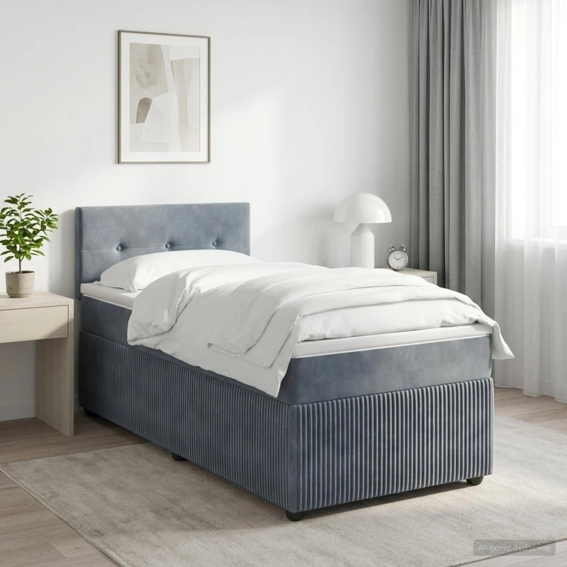 vidaXL Boxmadras med topmadras 100 x 200 cm Mørkegrå Fløjl