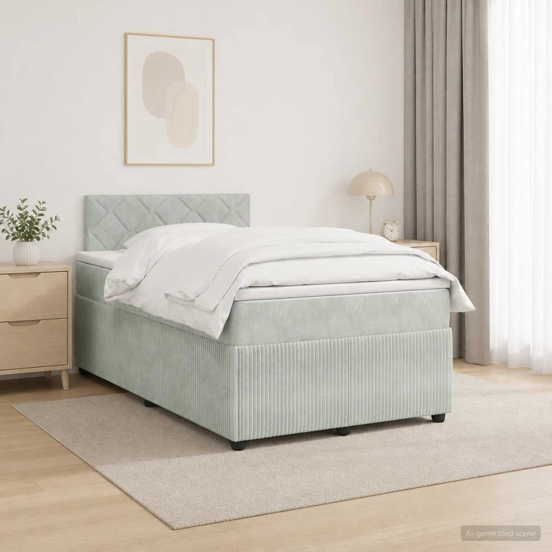 vidaXL Boxmadras med topmadras Lysegrå 120 x 190 cm Fløjl