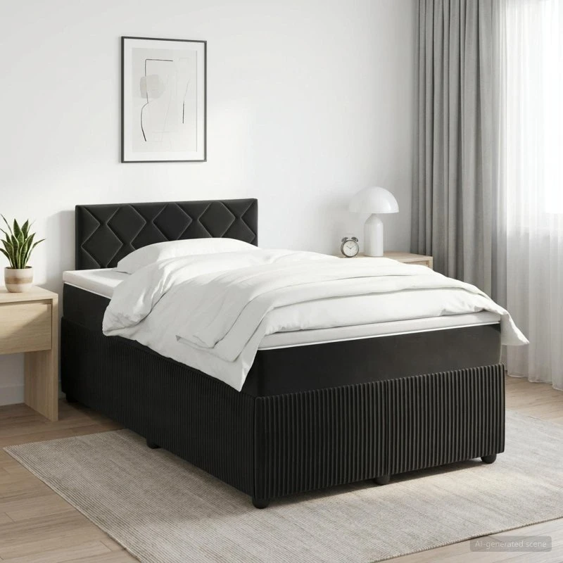 vidaXL Boxmadras med topmadras og sengegavl, Sort, 120 x 200 cm