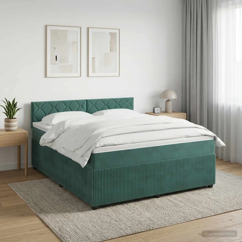 vidaXL Boxmadras med topmadras Mørkegrøn Fløjl 140 x 190 cm