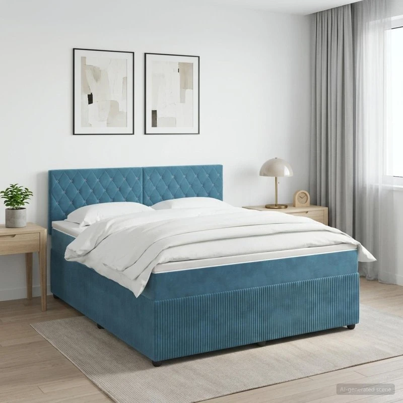 vidaXL Boxmadras med topmadras 140 x 200 cm - Mørk blå fløjl