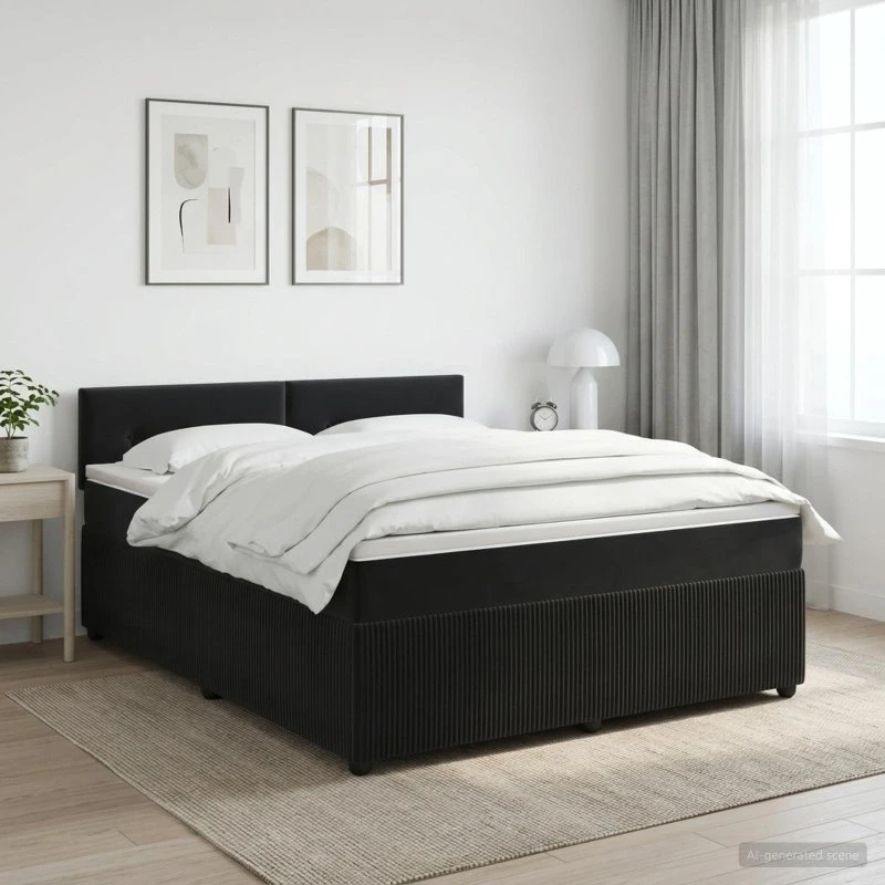 vidaXL Boksmadrasseng med topmadras og sengegavl, Sort, 140x200 cm