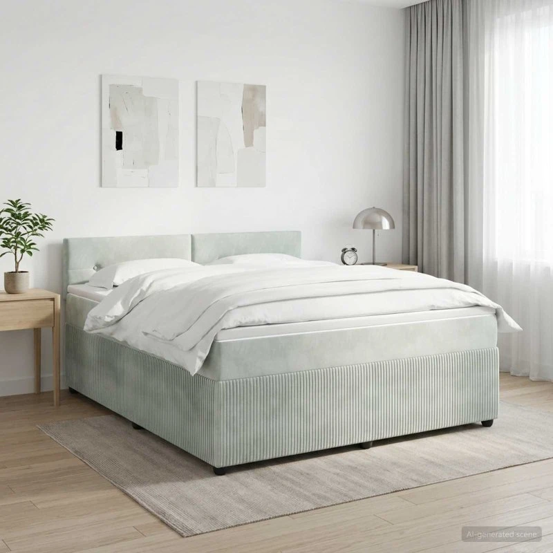 vidaXL Boxmadras med topmadras Lysegrå 180 x 200 cm Fløjl