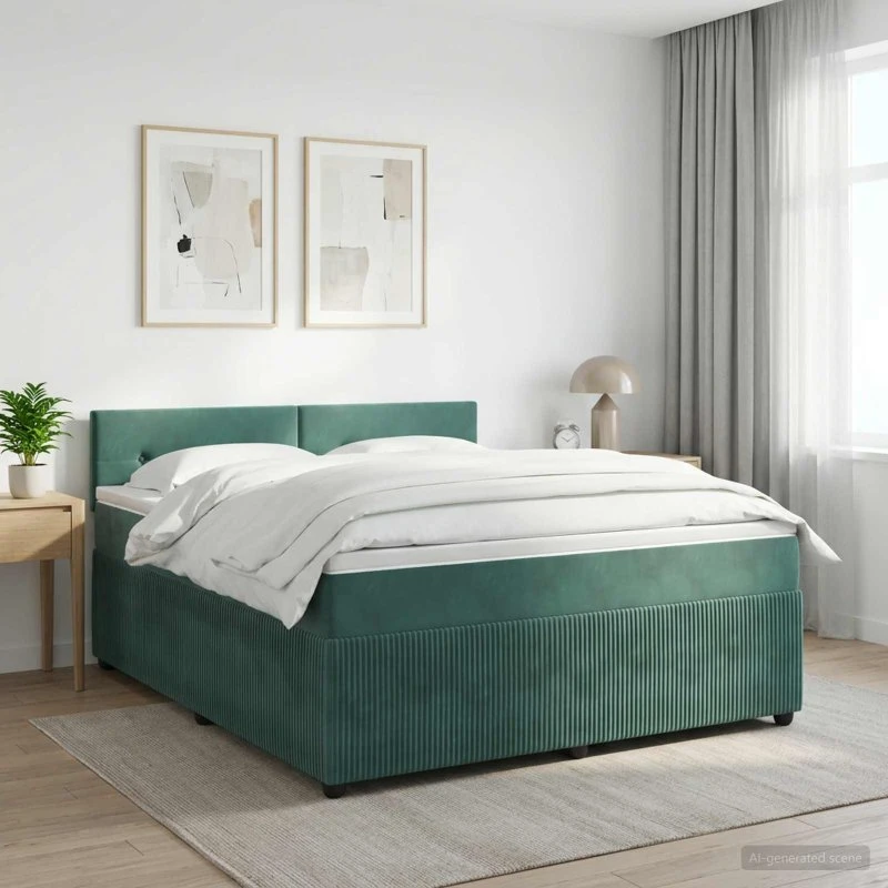 vidaXL Boxmadras med topmadras Mørkegrøn Fløjl 180 x 200 cm