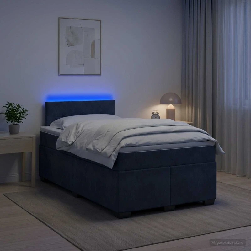 vidaXL Box Spring Seng med LED, Mørkegrå Velour, 120 x 200 cm