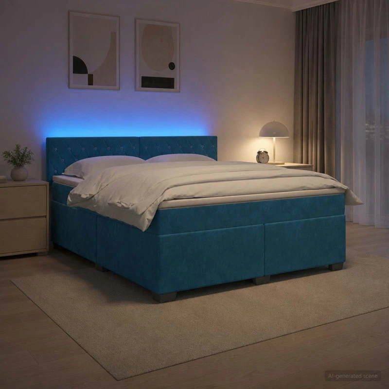 vidaXL Box Spring Seng med LED og Velour, 140 x 200 cm, Blå