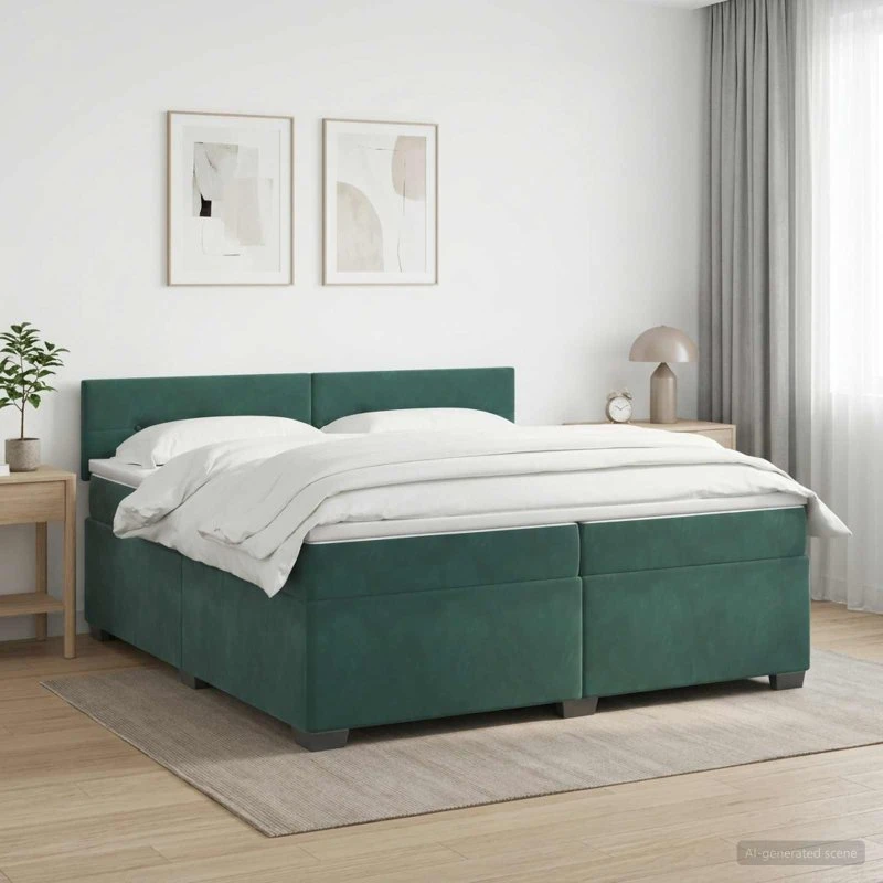 vidaXL Box Spring Seng med LED, Mørkegrøn Velour, 200 x 200 cm