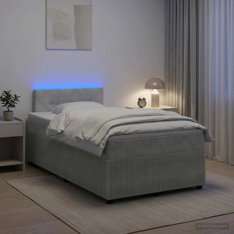 vidaXL Boksmadras med topmadras 120 x 190 cm Lysegrå Fløjl