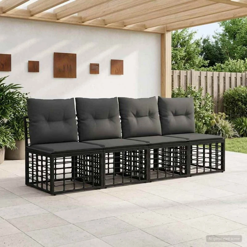 vidaXL 4-personers modulær havesofa i polyrattan, sort