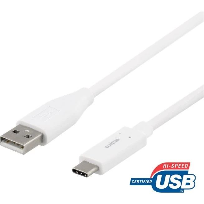 DELTACO USB-C til USB-A kabel, 0.5m, 3A, hvid