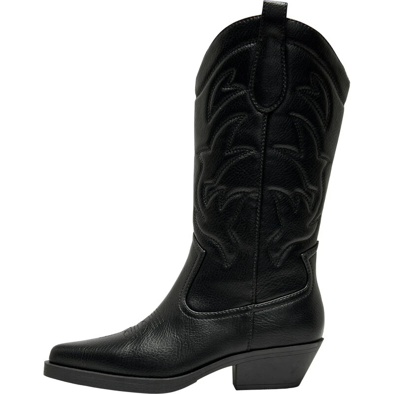 ONLY Bronco PU cowboystøvler, sort - 4 cm hæl