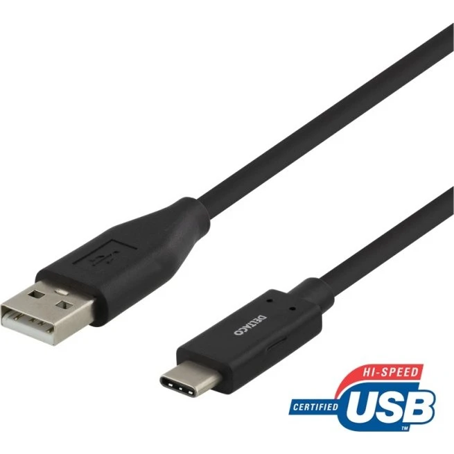 DELTACO USB-C til USB-A kabel, 1m, 3A, sort