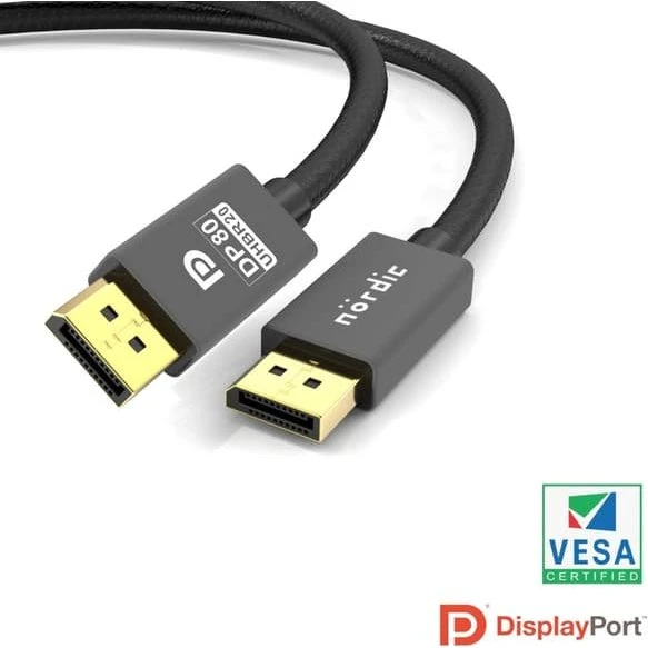 NÖRDIC DisplayPort 2.1 Kabel 2m - Nylon Flettet UHBR20 80Gbps