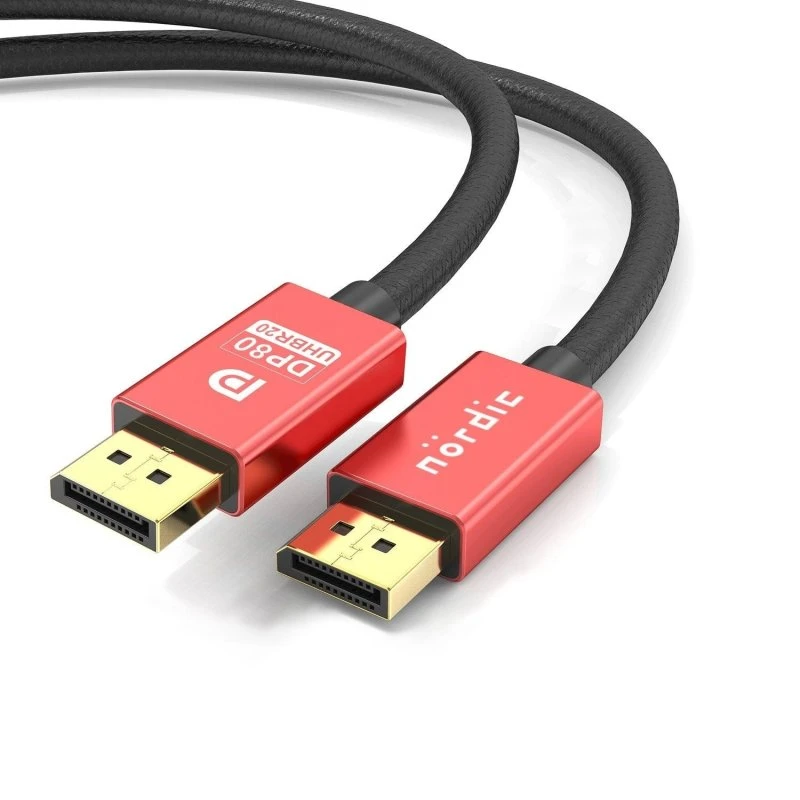 NÖRDIC DisplayPort 2.1 Kabel 1.5m Nylon Flettet 80Gbps UHBR20