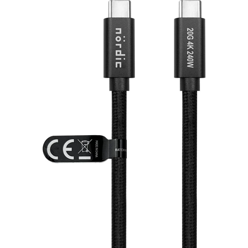 NÖRDIC USB-C til C Kabel 3m 240W 20Gbps 4K60Hz Sort