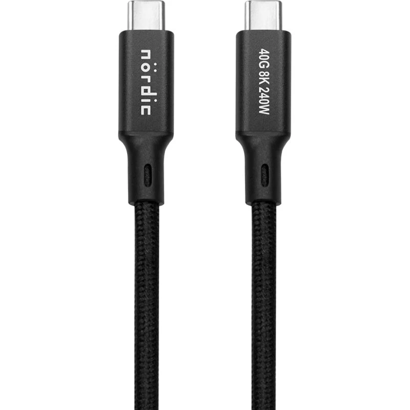 NÖRDIC USB4 USB-C til C 2m Nylonflettet Kabel 240W 40Gbps Sort